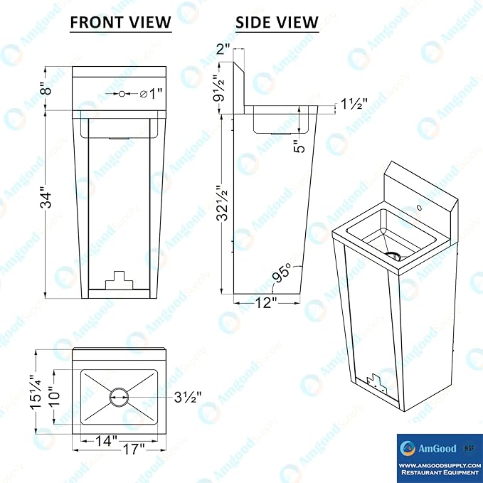 Commercial Hands-Free Pedestal Hand Sink with Foot Pedal and Faucet