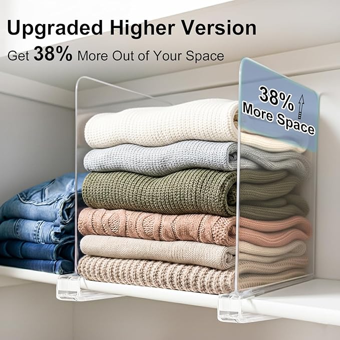 Shelf Dividers Purse Organizer for Closet: 11-inch Tall(Higher Version) Acrylic Sweater Organizer - Upgraded Extra Height for Large Handbags, Totes, Clothes, Towels on Wood Shelves 10-Pack