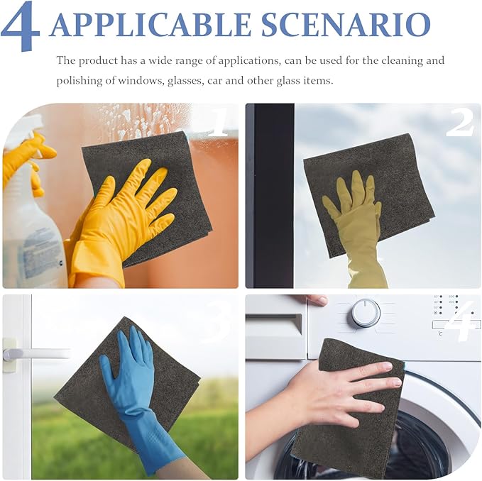 balacoo 3pcs Microfiber Glass Cleaning Cloths 30x30cm Gray Absorbent Wiping Towels for Windows Mirrors Car and Household Use