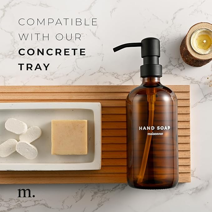 MaisoNovo Soap Dispenser 1-Piece Set | 16.9oz Amber Bottles with Black Plastic Pumps