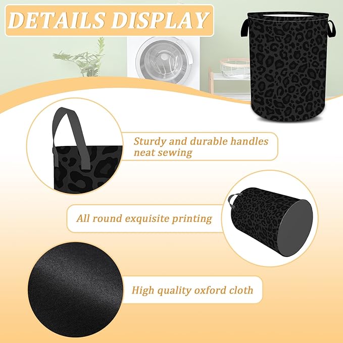 Laundry Hamper, Grey and Black Leopard Print Laundry Basket, Oxford Waterproof Foldable Clothes Storage Bin, Toy Organizer Basket for Bathroom/Household/College Dorms 15.7"x19.6"