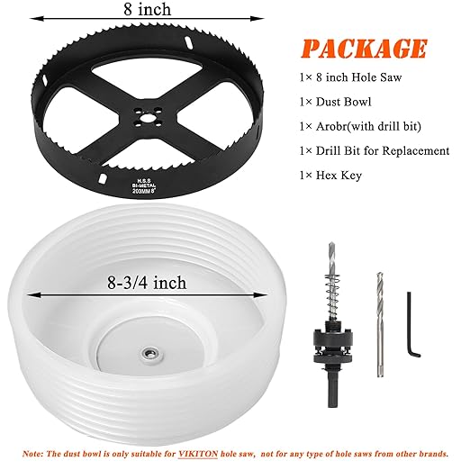 8 Hole Saw for Recessed Lights, 8 Inch Hole Cutter with Dust Bowl Catcher for Led Recessed Lighting 8 Inch and Wood Metal Drywall, Bi-Metal Construction, Black