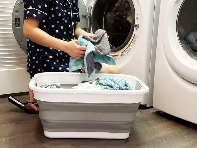 SAMMART Set of 2-41L(10.8 gallon) Collapsible Plastic Laundry Basket-Pop Up Storage Container-Portable Washing Tub-Space Saving Hamper/Basket, Water capacity:32L(8.4 gallon) (2 rectangular, Grey)