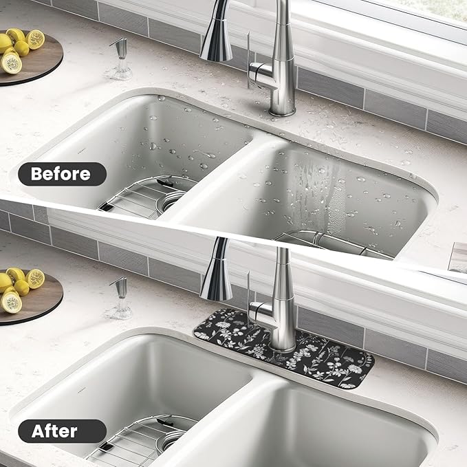 Faucet Draining Mat For Kitchen Sink, Wildflowers Plants Diatom Mud Absorbent Drain Pad For Bathroom Kitchen Sink Splash Guard Drying Mat