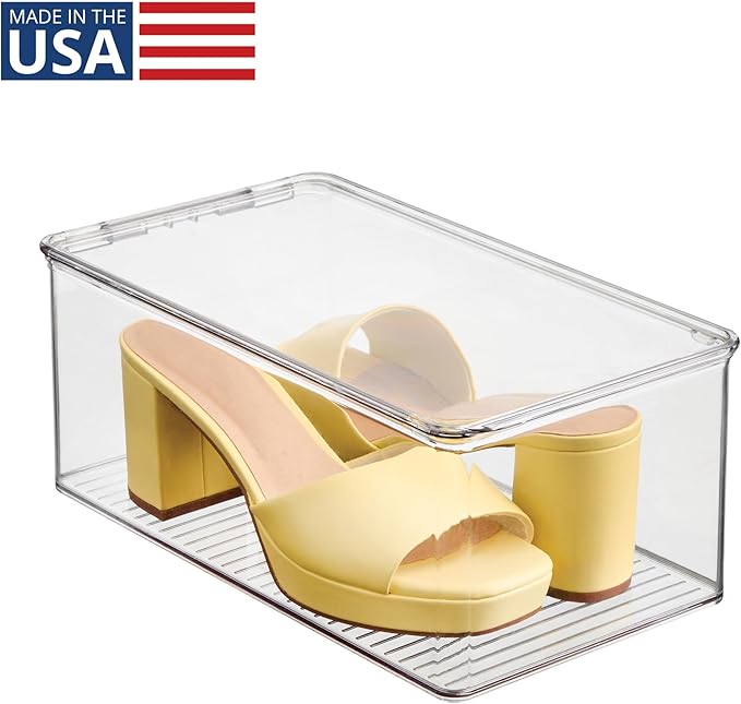 iDesign Stackable Shoe Box - Plastic Shoe Box with Hinged-Lid - Clear - Made in USA