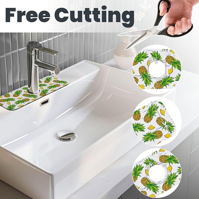 Pineapple Summer Pineapples Kitchen Sink Splash Guard Faucet Mat Super Absorbent Fast Drying Mat Sink Gadgets-Fast Drying Pad Sink Mat For Kitchen Bathroom (15" X 5.5" )