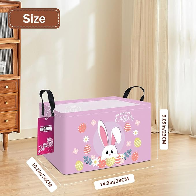 Rectangular Storage Basket Fabric Organizer Bin for Toys,Books,Clothes,Gifts,Pets-Perfect for Home,Office,Nursery,Dorm,Shelf(Rec-Easter rabbit)