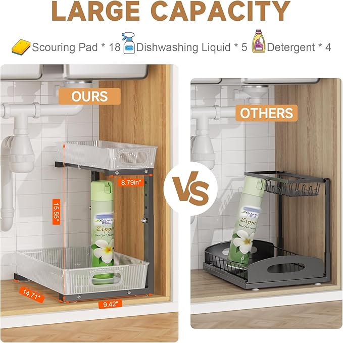 ETOYA Under Sink Organizer 2 Pack Pull Out Bathroom Cabinet Countertop Organizer 2 Tier Slide Out Kitchen Organizers and Storage Bathroom & Laundry Under Under Sink Shelf-Black
