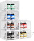 caktraie 6 Pack Thicken Shoe Organizer Stackable,Upgraded Sturdy Shoe Storage Box with Magnetic Door,Shoe Containers for Sneaker Display,White