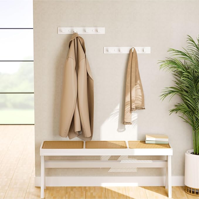 GWAAZXGZ White Coat Rack Wall Mount - 12.5 inch Modern Metal Hook Rail with 4 Right-Angle Hooks, Drill-Mounted Organizer for Coats, Hats, Bags in Entryway, Bathroom, Bedroom (1 Pack)
