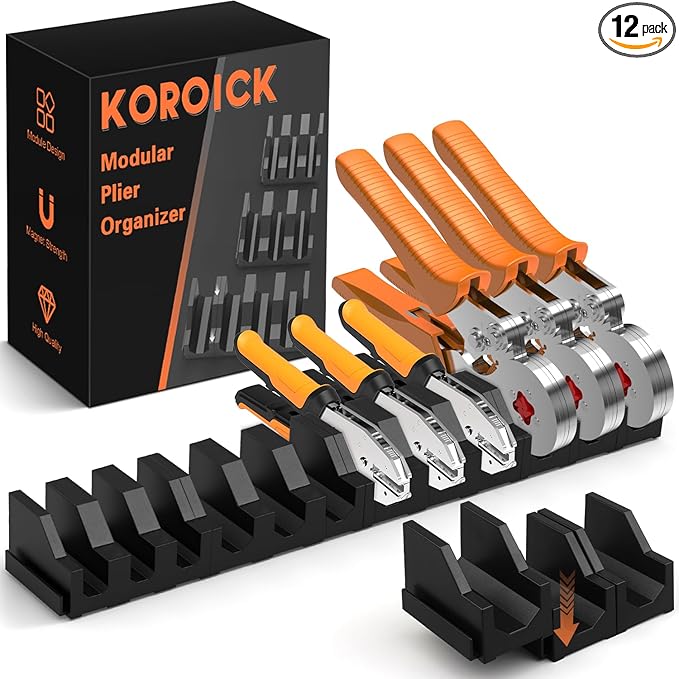Magnetic Screwdriver & Plier Organizer - Expandable Multiple Spacing Modular Tool Box Organizers, Tool Drawer Organizer, Tool Storage, Plier Rack - 12 Holders