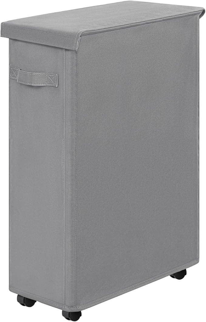 Chrislley Slim Laundry Hamper with Wheels, 45L Narrow Rolling Laundry Basket with Lid, Foldable Dirty Clothes Hamper Portable Skinny Hamper Storage Bins for Dorm, Bedroom (grey)