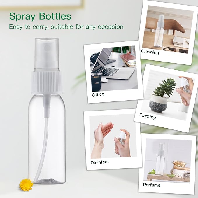 LISAPACK Plastic 1oz Spray Bottles Empty Small Mini Fine Mist Travel Size Atomizer, Tiny Sprayer for Little Perfume, Water, Cologne, Alcohol, Samples (12pcs, clear, 30ml)