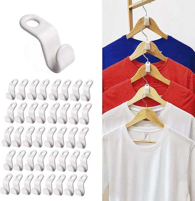 DG HOME & MORE Space Saving 40 PC Plastic Clothes Hangers with Hanger Connector Hooks, White