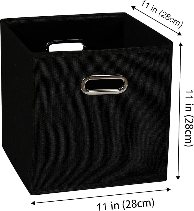 Fabric storage bins Cubes, Fabric Cube Organizer with Handle, Foldable Cube Bins for Cloth or Accessary Storage, 11x11x11, Set of 12, (Black)
