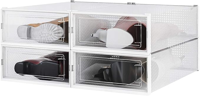 PARANTA 4-Piece Boot and Shoe Storage Box, Stackable Clear Plastic Shoe Box, Space-Saving Shoe Organizer for Boots, Sneakers, and High Heels, Clear