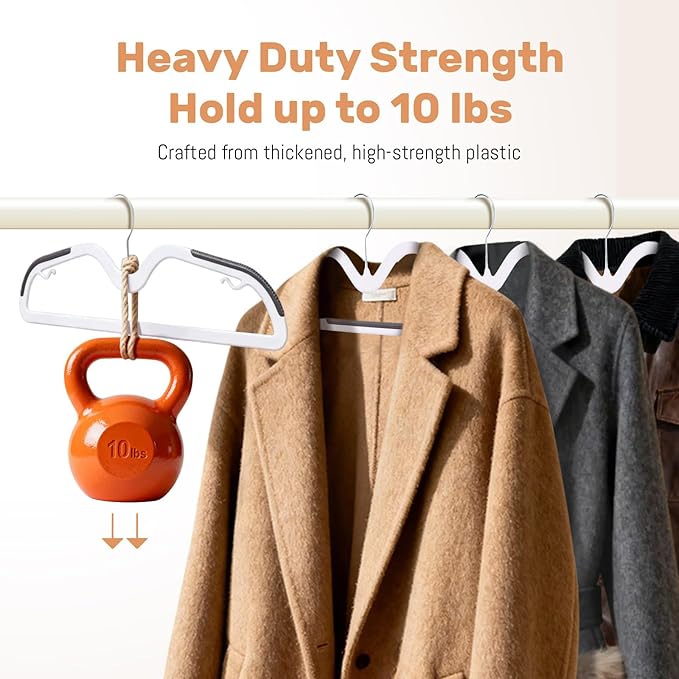 Sishynio 20 Pack Short Neck Plastic Hangers, Heavy Duty Clothes Hangers with Non-Slip Pads,Space Saving Closet Organizer for Shirts, Coats, Pants (Grey)