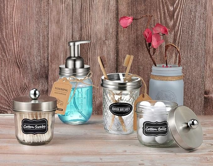 Amolliar Mason Jar Foaming Soap Dispenser, Plastic Soap Pump, Refillable Hand Soap Dispenser for Kitchen, Cute Farmhouse Decor, Dish Soap Dispenser, Bathroom Soap Accessories, Brushed Nickel 1 Pack