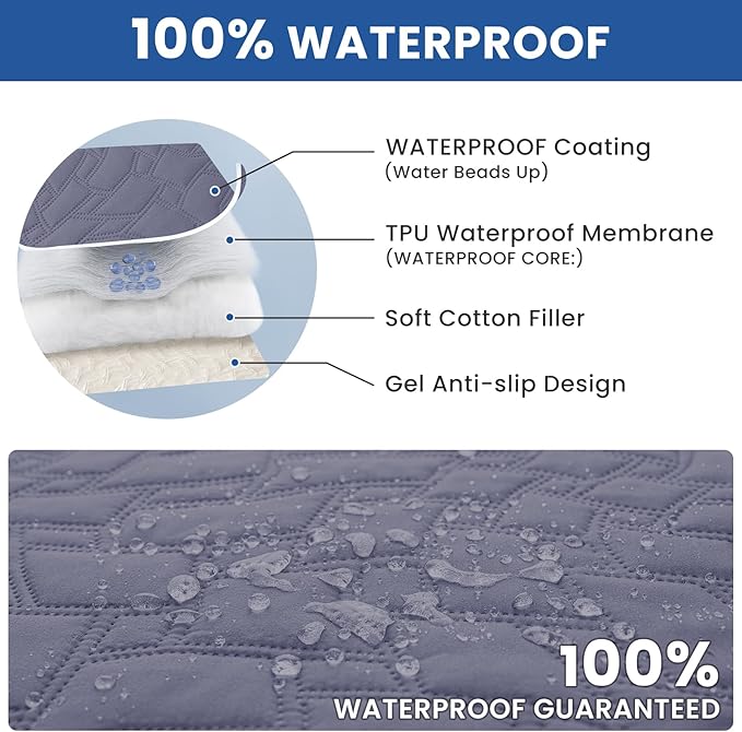 Waterproof Dog Blanket, Non-Slip Soft Pet Bed Cover, Couch Cover for Dogs Washable, Protects Sofa, Furniture, Crate, Car, Tear Resistant Leakproof Pet Blanket (82x82 Inch, Grey Blue)
