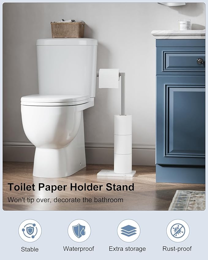 Freestanding Toilet Paper Holder Stand Brushed Nickel SUS 304 Stainless Steel Rustproof 22" Rotating Bathroom Tissue Roll Holder for 4 Rolls with Marble Base by HOMEMYSTIQUE