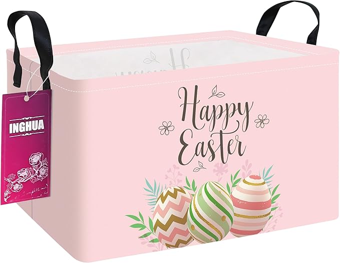 Rectangular Storage Basket Fabric Organizer Bin for Toys,Books,Clothes,Gifts,Pets-Perfect for Home,Office,Nursery,Dorm,Shelf(Rec-Easter egg)