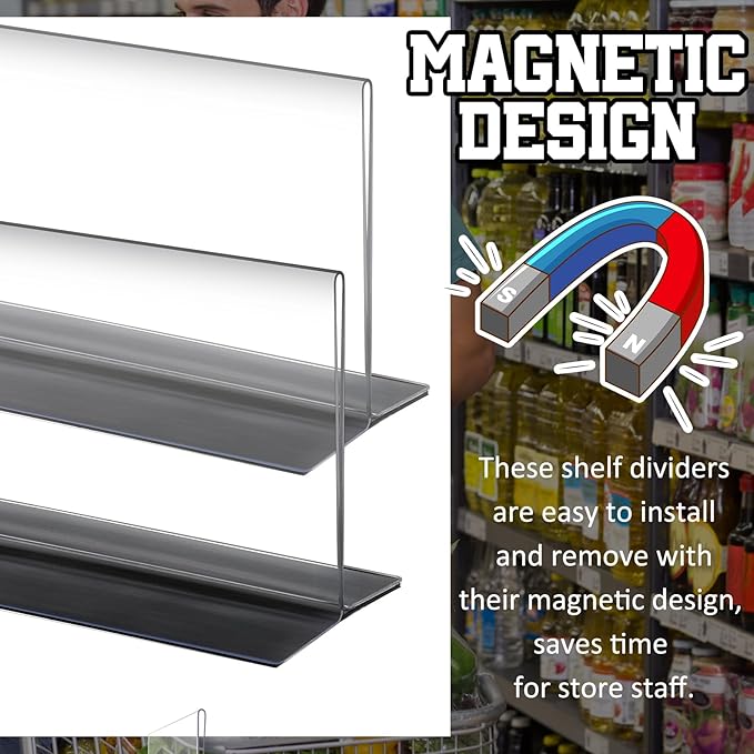 Geelin 10 Pcs Clear Shelf Divider with Magnetic 12" L X 2" W X 3" H Plastic Shelf Separator Closet Divider, Clapboard Baffle for Storage Bedroom Bathroom Kitchen Office Supermarket Organization