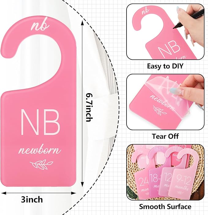 Whaline Acrylic Baby Closet Dividers Pink Hanging Infant Clothes Hanger Separators Thicken Baby Wardrobe Organizers for Home Nursery Supplies, 6.7 x 3 Inch, 8Pcs