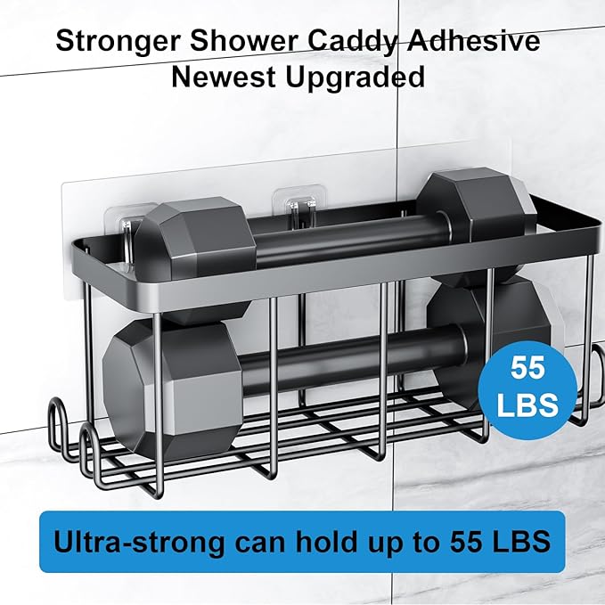 Lsnisni 14 Pack Shower Caddy Adhesive Replacement, Waterproof Shower Shelf Adhesive Strips, Strong Adhesive Flat Hooks for Bathroom Storage Shelves and Kitchen Racks No Drilling, Clear