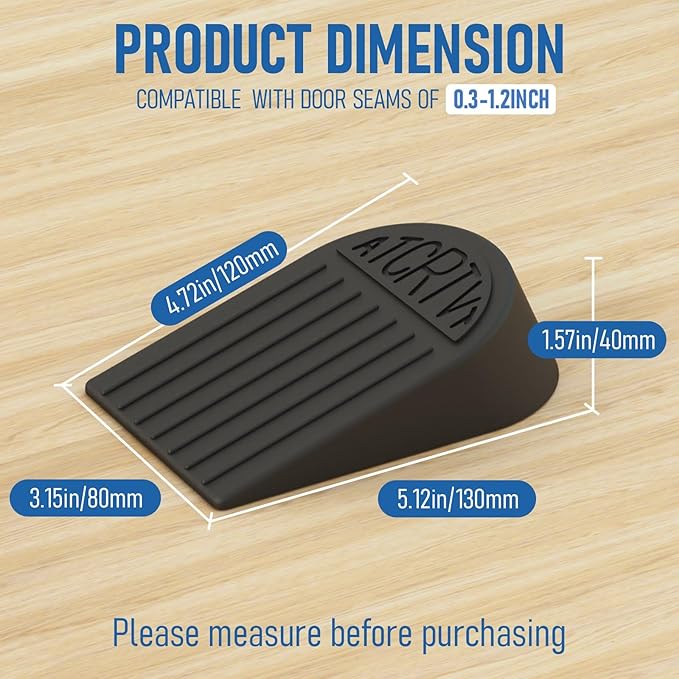 Rubber Widened Door Stopper Wedge – 1 Pack Black Door Stoppers Wedge for Bottom of Doorstop, Door Stop for Heavy Duty Doors with Self Adhesive Holder Ideal for Commercial & Home,Schools, Offices
