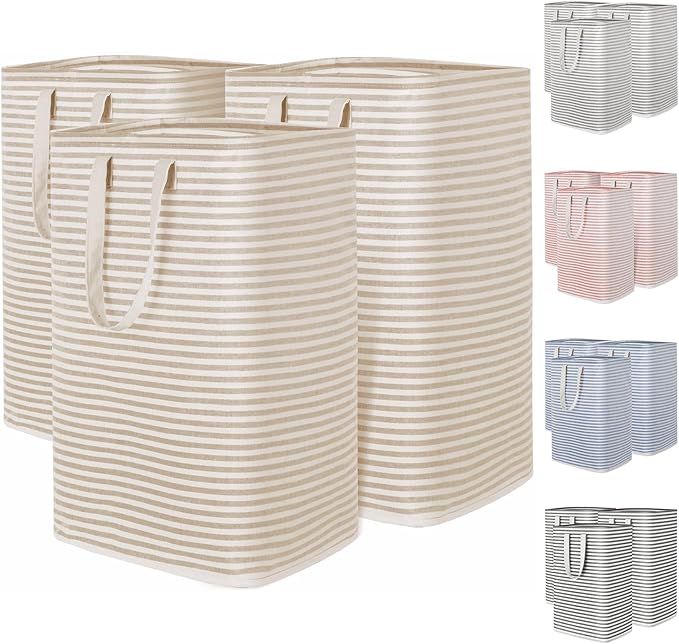 Lifewit 3 Pack Laundry Hamper Large Collapsible Laundry Baskets, Freestanding Waterproof Clothes Hamper with Easy Carry Handles in Laundry Room Bedroom Bathroom College Dorm, Black, 3 x 80L