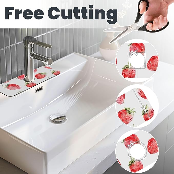 Faucet Draining Mat For Kitchen Sink, Watercolor Strawberries Diatom Mud Absorbent Drain Pad For Bathroom Kitchen Sink Splash Guard Drying Mat