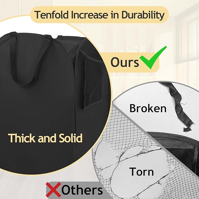 Upgraded Polyester Pop-up Laundry Hamper, 70L(18.5 Gal) Quality Laundry Basket with Durable Handles Solid Bottom High Carbon Steel Frame and Side Pocket, Easy to Open and Fold Flat for Storage