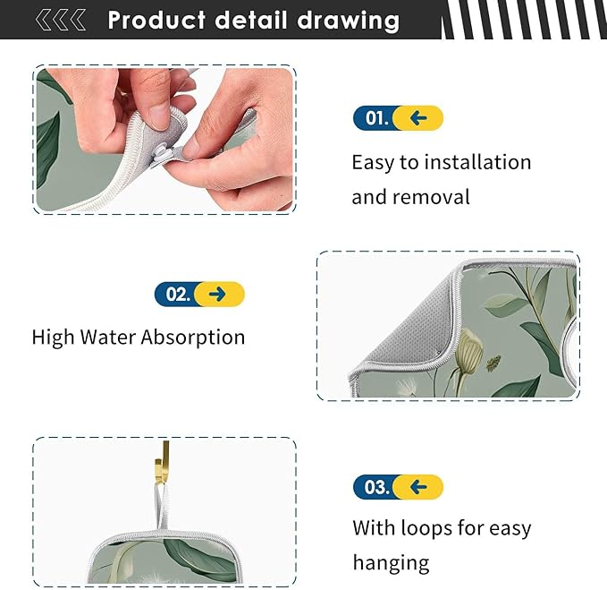 Sink Faucet Absorbing Mat Kitchen Sink Splash Guard Splash Faucet Drip Catcher for Bar RV Bathroom 2PCS 23.6x5.5in Sage Green Dandelion