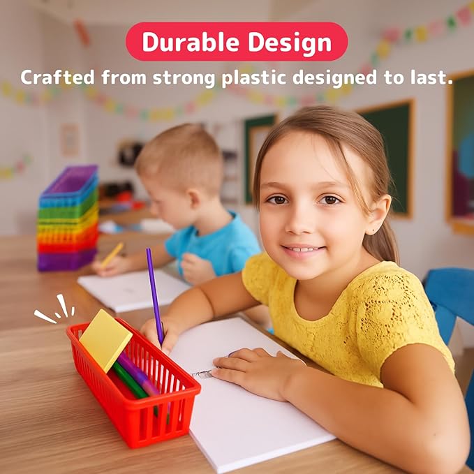Prextex Classroom Pencil Organizer Pencil Basket or Crayon Basket, Variety Colors (12 pack)