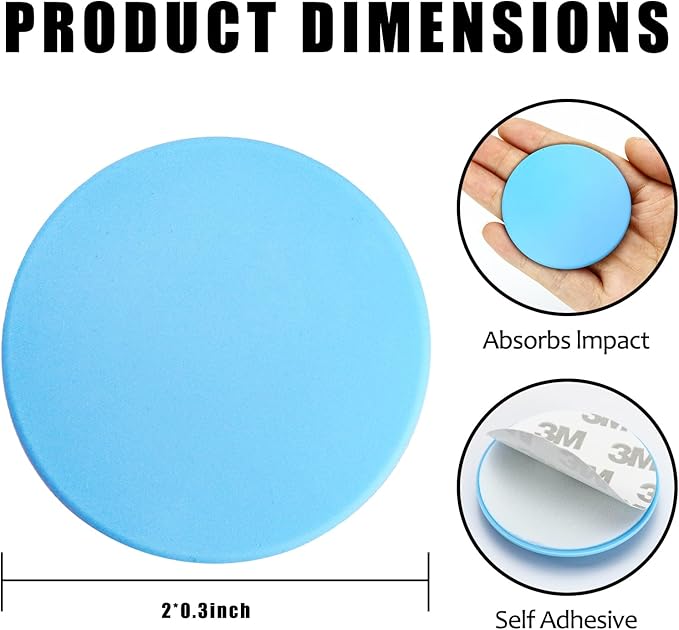 2" Wall Door Handle Stopper, 12PCS Light Blue Self Adhesive Wall Protector Rubber Door Bumpers, Solution for Stopping Damage from Doors Knobs, Shock Absorbent and Noise Reduction