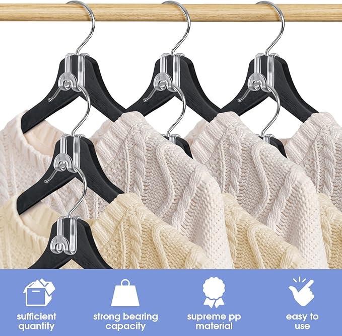 100Pcs Clothes Hanger Connector Hooks, Plastic Space Saving Heavy Duty Hanger Extender Clips for Closet Organizers, Clear