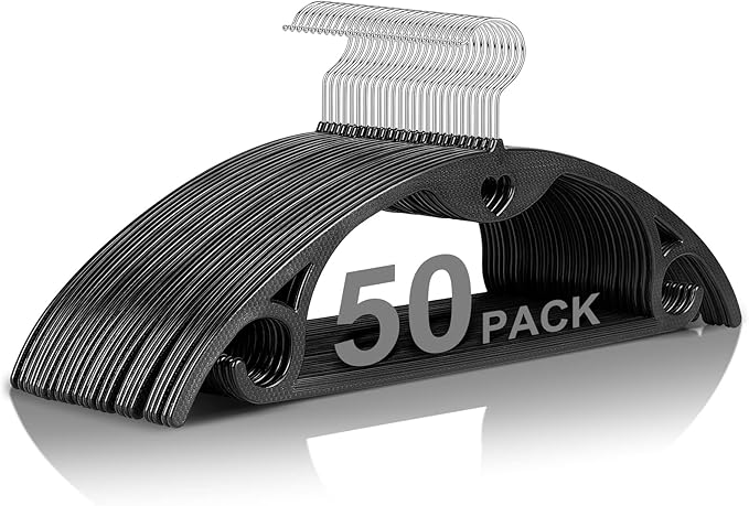 Plastic Hangers 50 Pack, TARANCH Black Clothes Hanger with 360 Degree Swivel, Non Slip, Space Saving for Closet Clothing, Heavy Duty Coat, Suits, Shirts, Pants