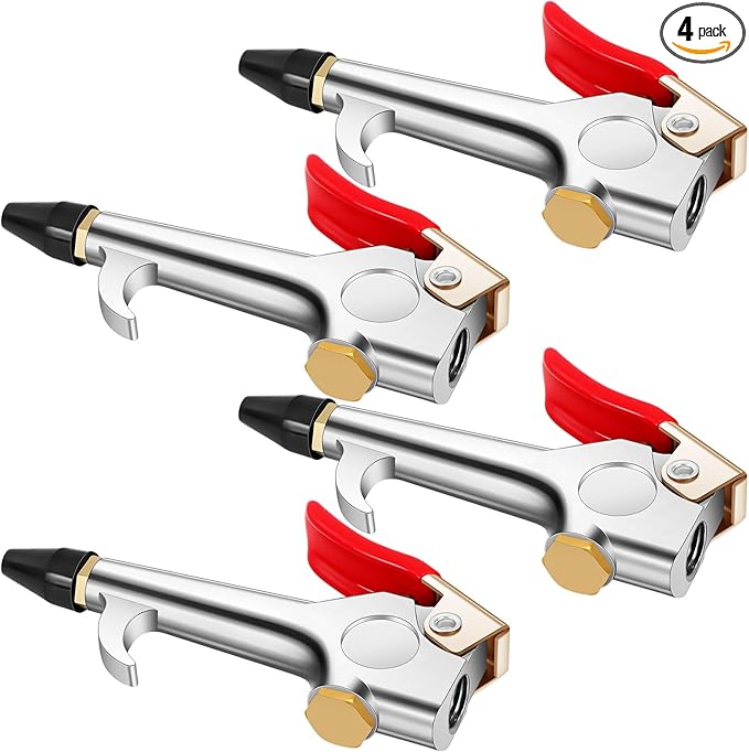 Honoson 4 Pieces 1/4 NPT Lever Blow Gun Air Nozzle Dust Cleaning Blower Gun with Rubber and Safety Tip Nozzles Air Tool for Home Shop Garage Industry