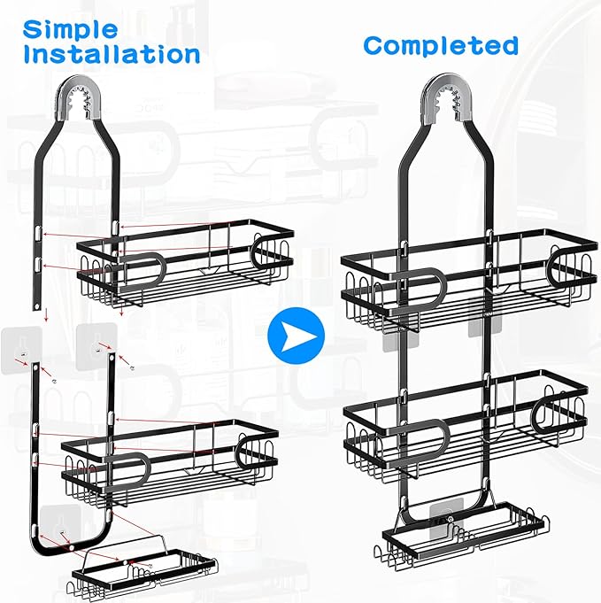Shower Caddy Hanging, Shower Caddy Hanging Bathroom Shower Organizer, Long Bathroom Shower Organizer Hanger Rack with Hooks,Soap Holder