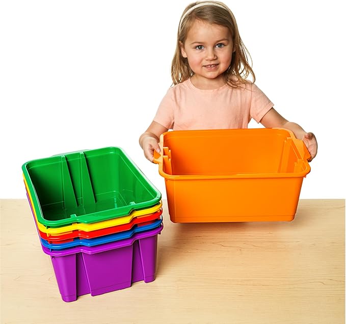 Really Good Stuff Stacking Bins, 14" x 10" x 5 .75" - 12 Pack, Green, Stackable Storage Plastic Bins for Classroom Organization, Home Storage, Office & Hospital Supplies