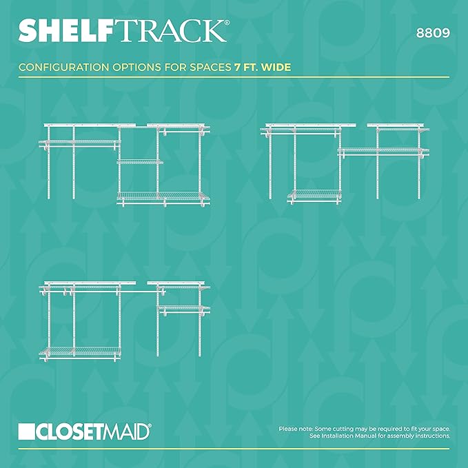 ClosetMaid ShelfTrack Wire Closet Organizer System, Adjustable from 5 to 8 Ft., with Shelves, Clothes Rods, Hardware, Durable Steel, White
