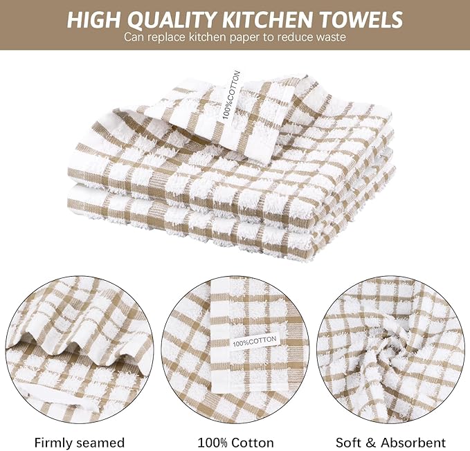 Nialnant 8 Pack Dish Cloths,100% Cotton Soft Absorbent Cleaning Rags,Quick Drying Dish Towels for Kitchen,Washing Dishes-Little Yellow Plaid,12 x 12 in