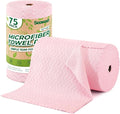 Microfiber Cleaning Cloths Roll, 75 Pack Tear Away Microfiber Towels Roll, 12" x 12" Lint Free Rags, Reusable Cleaning Cloths, Washable, Scratch Free,Ultra Absorbent Dish Rags(Pink Ripple)