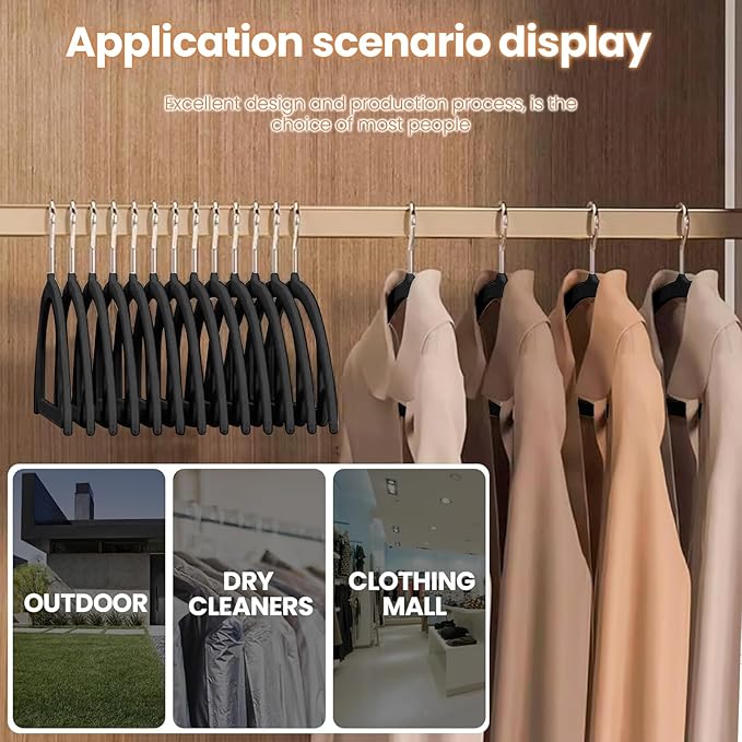 Jiang&Rong 60 Pack Black Velvet Hangers, Ultra Thin Space Saving Non-Slip Clothes Hangers, No Shoulder Bumps Suit Hangers for Sweaters, Jackets, Pants, Dresses & Shirts, Heavy Duty Velvet Coat Hanger