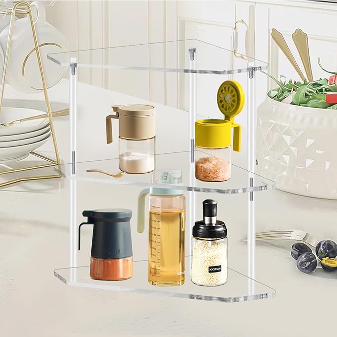 Tasybox Corner Shelf 2 Tier Bathroom Counter Organizer Acrylic Countertop Corner Shelves for Bathroom Kitchen Office Vanity Makeup Spice
