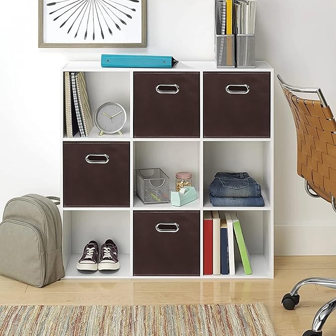 Fabric storage bins Cubes, Fabric Cube Organizer with Handle, Foldable Cube Bins for Cloth or Accessary Storage, 11x11x11, Set of 6, (Coffee)