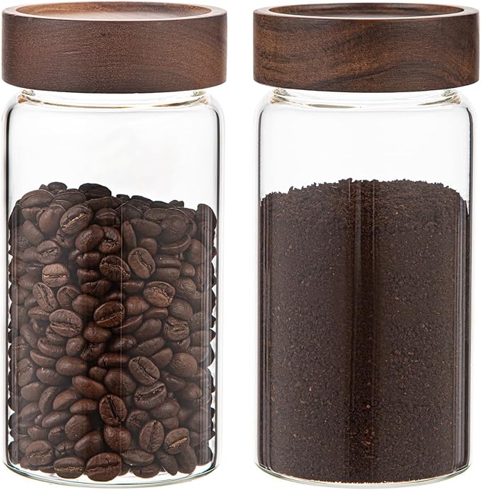 Patoper Glass Coffee Jars with Top Screw Lid Round Food Storage Canister Clear Glass Jar for Pantry Sugar Tea Coffee Bean Spice Nuts Cookies Bath Salts (2×550ml(18oz))