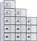 DUMOS Clear Shoe Storage Boxes, 12-Pack Plastic Stackable Shoe Containers with Lids, Display Sneaker Case Organizer for Closet, Under Bed, Entryway,Black (Fit Size 9)