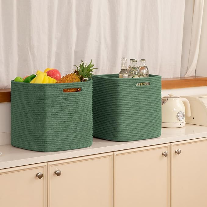 OIAHOMY Storage Cubes, 13 Inch Cube Storage Organizer, Collapsible Storage Bins, Baskets for Organizing, Storage Bins for Shelves-Green, 3-PACK