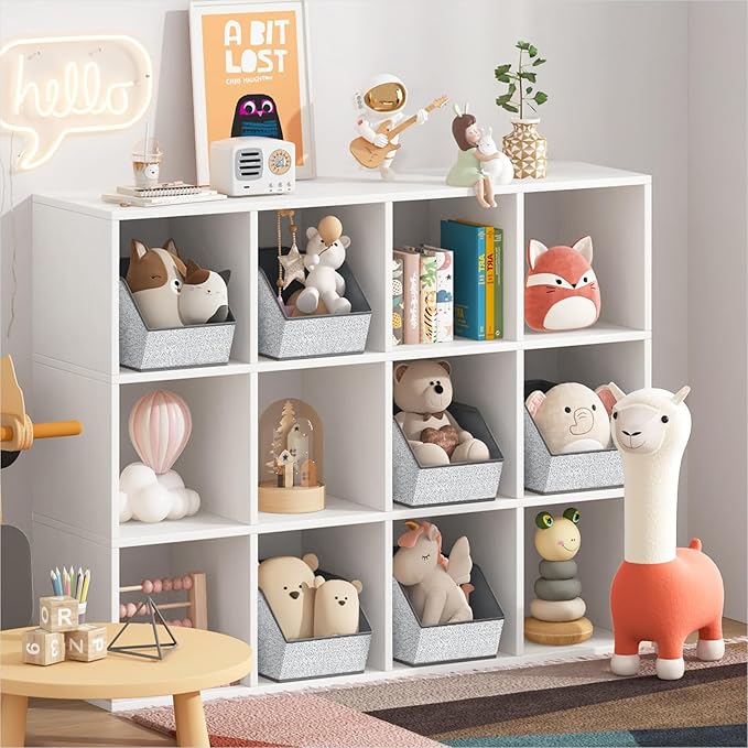 Large Closet Storage Cubes - Closet Storage Bins with Dual Handles for Clothes, Towels, Toys, Shelf Organizer Bins for Bedroom, Nursery, Shelves, Small Spaces, Ant Light Gray, 4 Pack